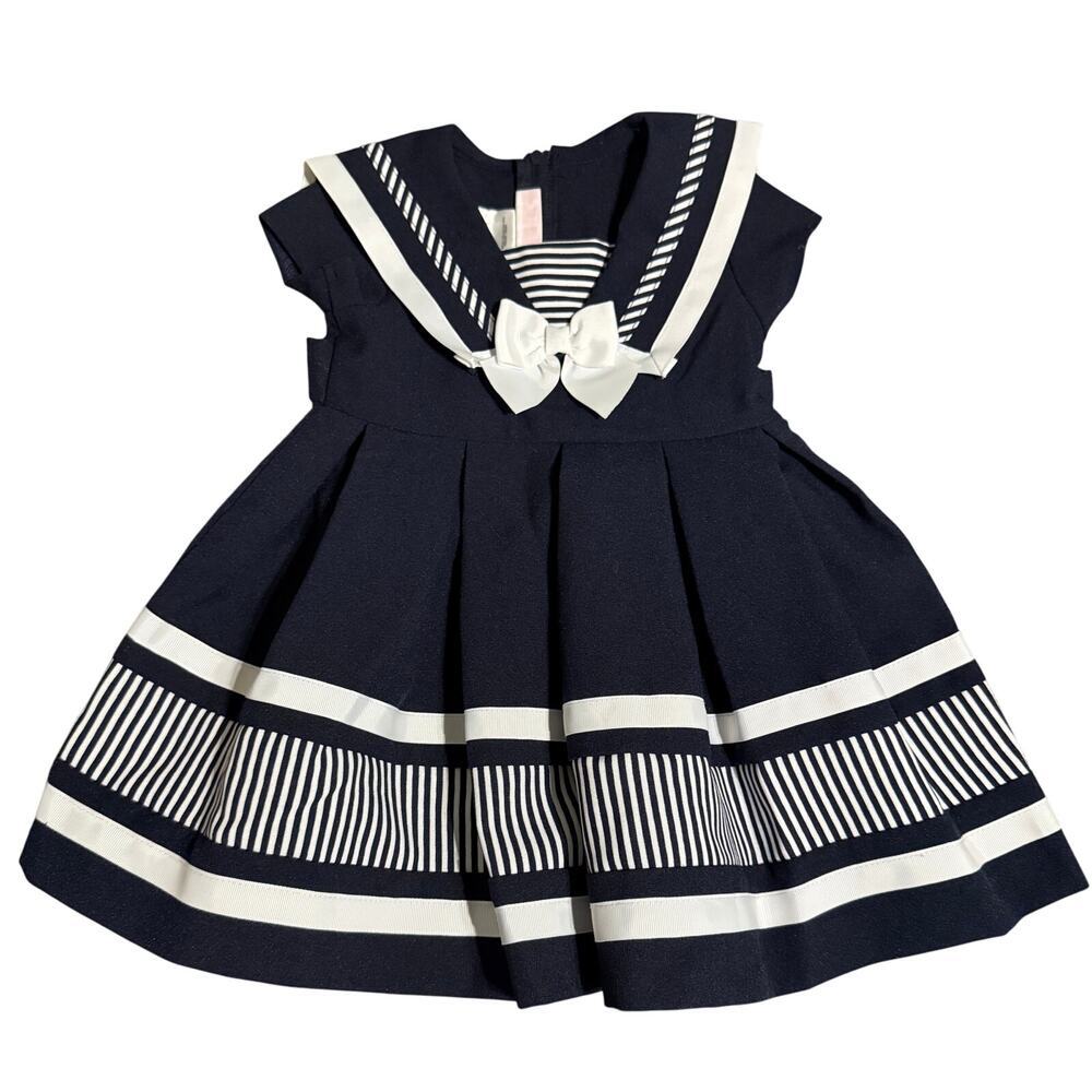 NWOT Jessica Ann Nautical Sailor Collar Dress Navy Blue White Zip Back Size‎ 18M